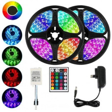 Светодиодная лента влагозащищенная с контроллером пульт и БП UKC 3528 SMD RGB 5м