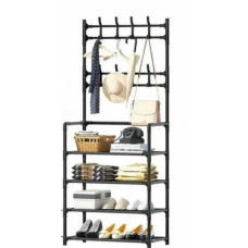 Вешалка для одежды с полками для обуви New simple floor clothes rack чёрная 150х60x26см