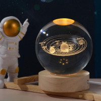 Нічник "Кришталева куля" з 3D моделлю сонячної системи, USB
