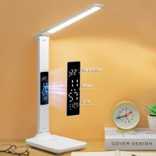 LED лампа настольная с аккумулятором, часами и термометром 868S, White