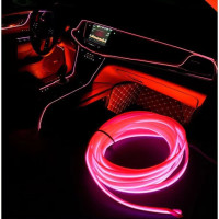 Подсветка салона авто, панели, Гибкий неон 5 метров, холодный с кантом Красный, неоновая подсветка авто, USB
