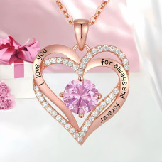 Ожерелье кулон с цепочкой женское  Нeart Love, в форме сердца с камнем, цирконий, золотой цвет. Розовый камень