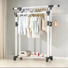 Усиленная вешалка для одежды Double Pole двойной полюс 3 JL-DSG-8641Телескопическая стойка-вешалка Белая