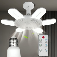 LED лампа-вентилятор 60 Вт 6U с патроном E27, пультом управления, три режима, белый