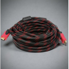 HDMI провод 15 метров с прочной оплеткой и позолоченными штекерами черный/красный