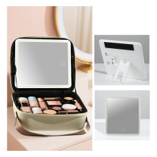 Компактный бокс для косметики с зеркалом и встроенной подсветкой beige