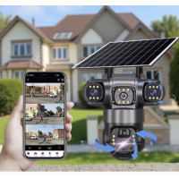 Бездротова камера спостереження V380Pro 4G з двома об'єктивами та solar panel