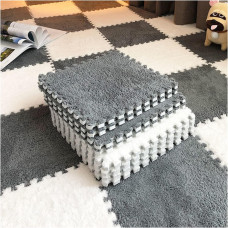 Плюшевый коврик-пазл 30×30 см 10 шт., мягкое напольное покрытие для детских игр, серый с белым