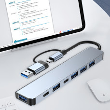 Хаб Type-C 7в1 USB адаптер для ноутбука мультипортовый серый