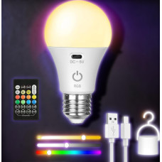 Лампа E27 A65 LED аккумуляторная RGB с пультом с аккумулятором и USB зарядкой