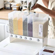 Контейнер для круп с 6 отсеками 14×38×32 см, органайзер для сыпучих продуктов, кухонный диспенсер для хранения зерна