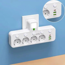 Фильтр питания 4 розетки с USB Type-C удлинитель с кнопкой