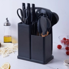 Кухонный набор Kitchen Set 19 предметов, комплект кухонных принадлежностей с бамбуковыми ручками и силиконовыми рабочими насадками