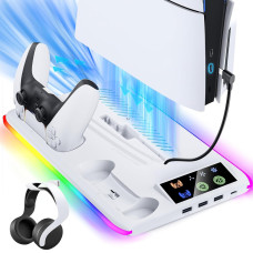 Підставка для PS5 охолоджувальна зарядна станція 2 контролери RGB вентилятор 3 USB-порти тримач консолі та аксесуарів для