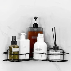Кутова полиця органайзер для ванної Storage Rack AND-054, комплект 2 шт., металева без свердління на липучках, чорна