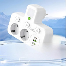 Мережевий адаптер розетки AND F03 White розгалужувач живлення з 2 розетками USB і Type-C компактний для дому та офісу