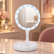 Складане настільне дзеркало Fold Away з LED-підсвічуванням та органайзером, біле