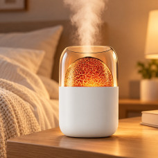 Зволожувач повітря LAMP JSQ-2 на 280 мл з ефектом полум’я та двома режимами розпилення, білий