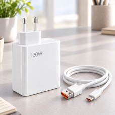 Мережевий зарядний пристрій 120 Вт USB Type A QC 3.0 з кабелем білий