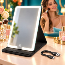 Дорожнє акумуляторне дзеркало для макіяжу з LED-підсвічуванням і збільшенням 10× та 20×