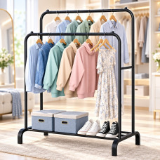 Подвійна підлогова вішалка Double Floor Hanger 110×54 см зі штангами та полицею для взуття