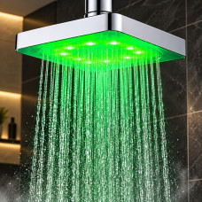 Квадратна душова лійка Shower Head 15 см із різнокольоровим LED-підсвічуванням без батарейок