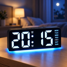 Настільний електронний LED-годинник GH8033 із будильником, великими білими цифрами, датою та синім підсвічуванням